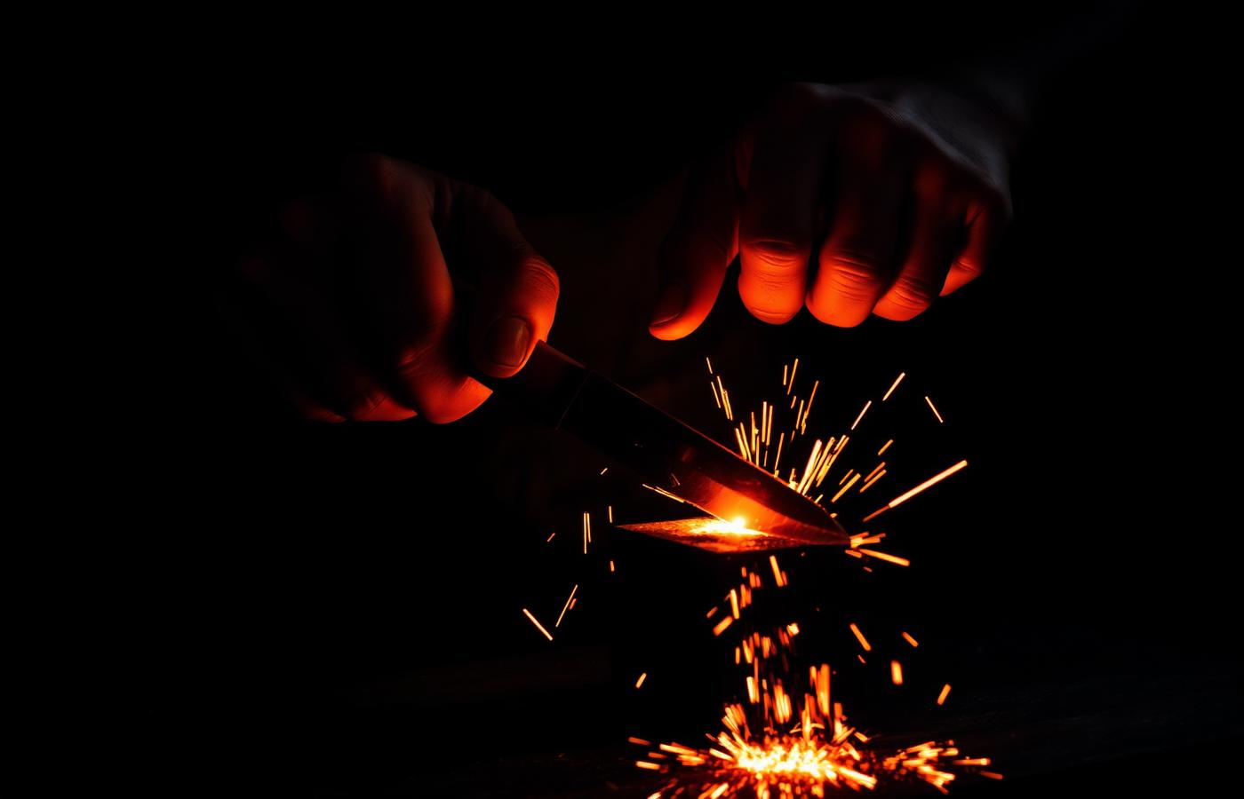 Smed former en glødende knivklinge i værkstedet